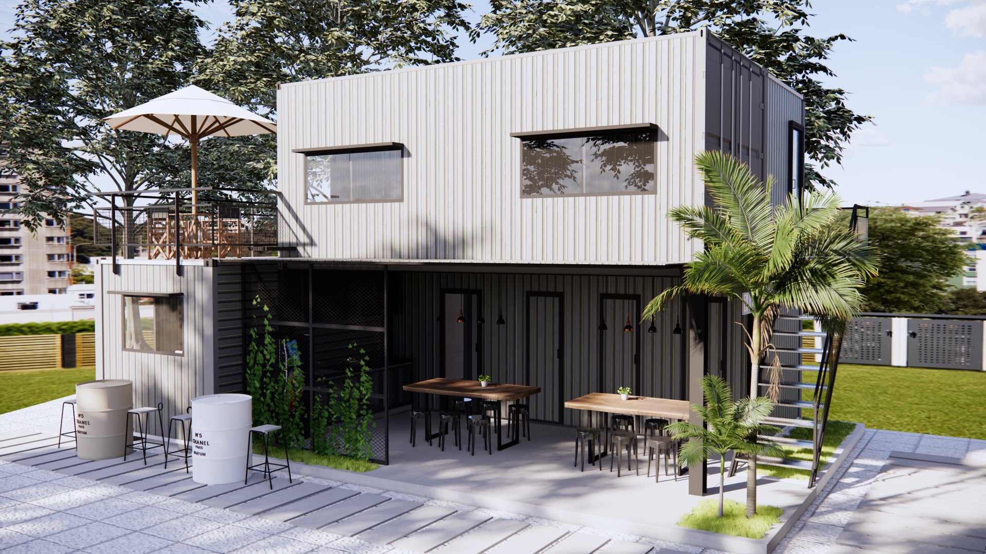 4542 Exterior Office Container Scene Sketchup Model by CHILL Design