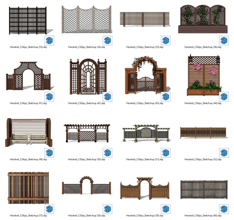 Rustic Hand Railing Sketchup 6533. Free Sketchup Handrail Models Download