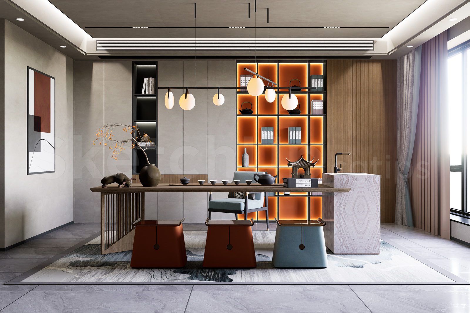 20186. Free Sketchup Tea Room Interior Model Download (2)