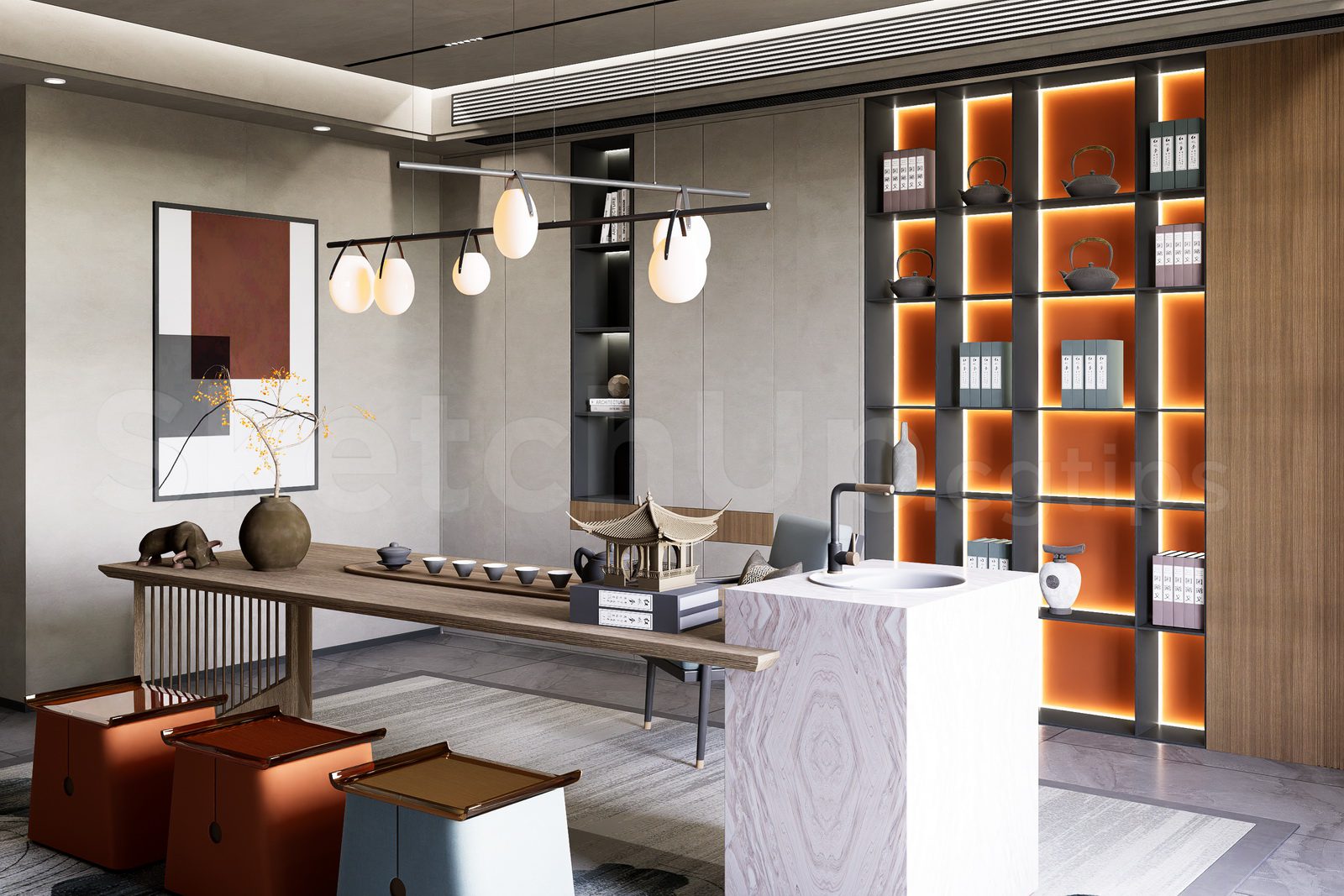 20186. Free Sketchup Tea Room Interior Model Download (3)