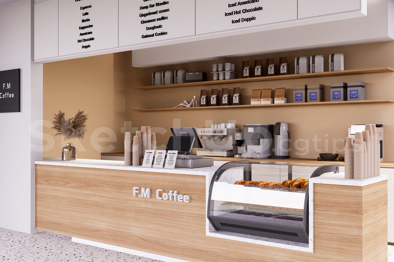 15555. Free Sketchup Coffee Bar Interior Model Download (1)