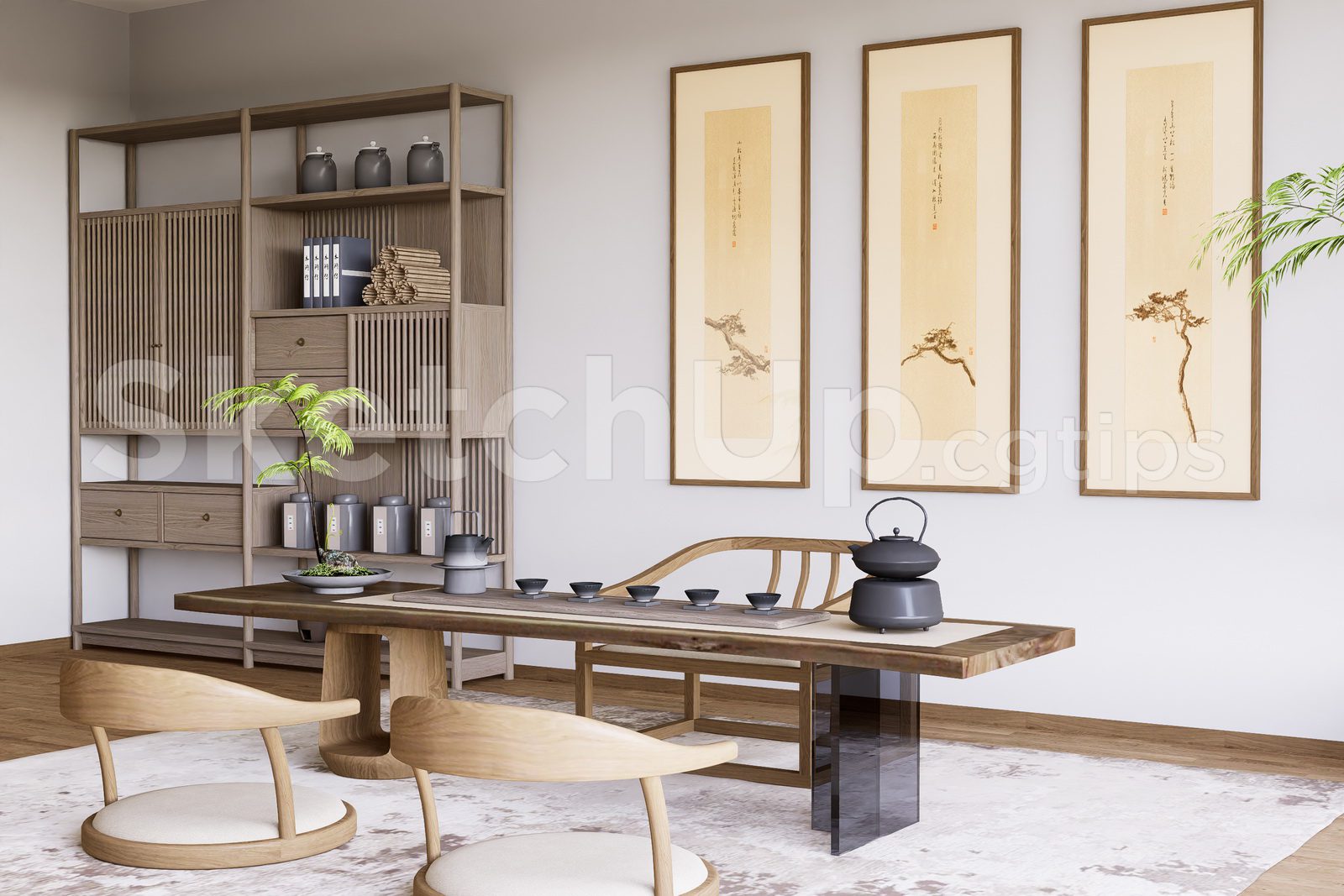 20281. Free Sketchup Tea Room Interior Model Download (3)