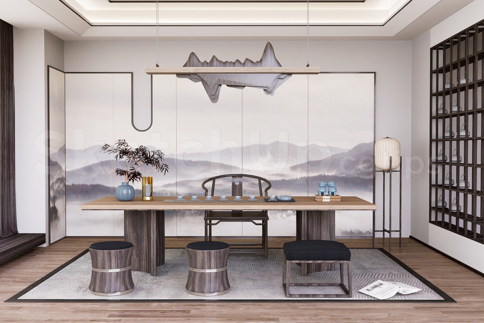 20282. Free Sketchup Tea Room Interior Model Download (1)