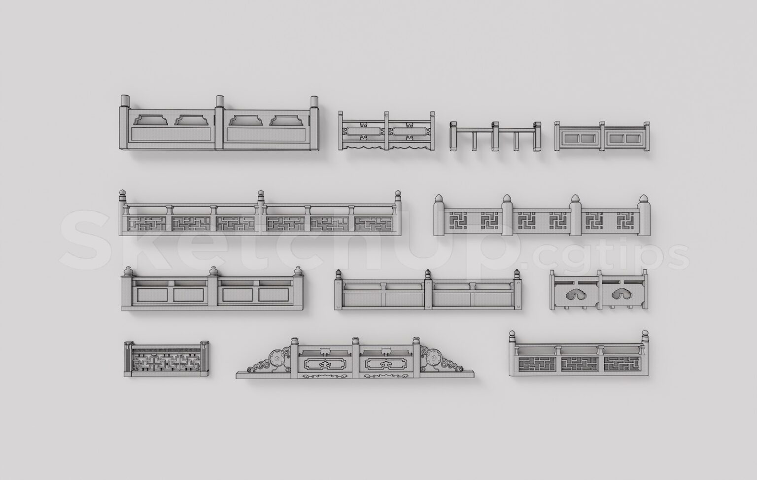 Rustic Hand Railing Sketchup 20372. Free Sketchup Handrail Models Download
