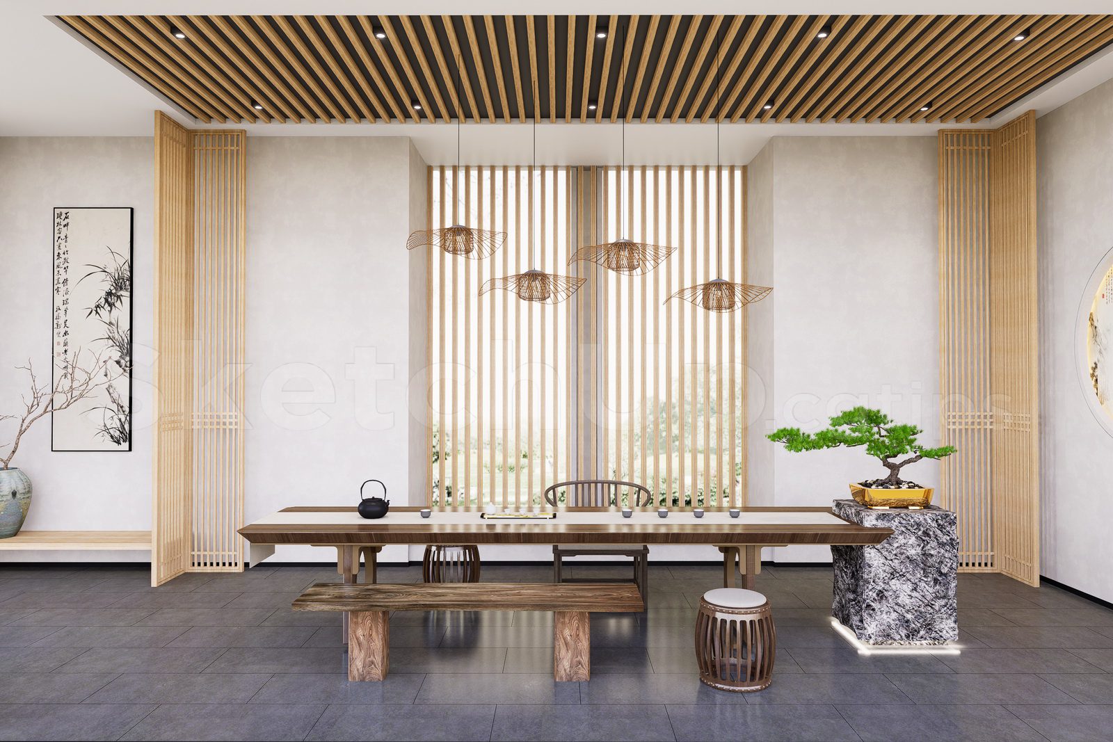 20379. Free Sketchup Tea Room Interior Model Download (1)