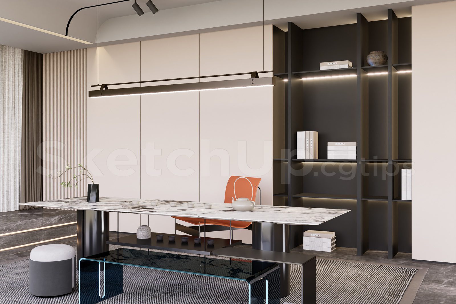 20381. Free Sketchup Tea Room Interior Model Download (2)