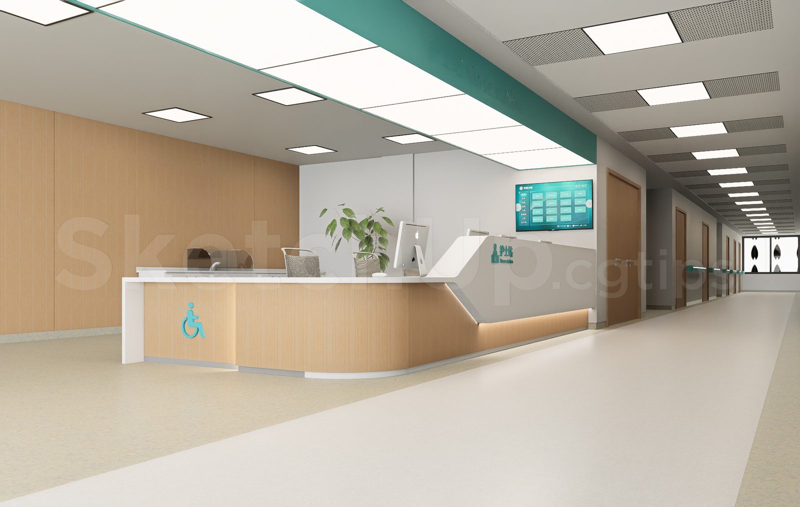 20533. Free Sketchup Hospital Lobby Model Download (1)