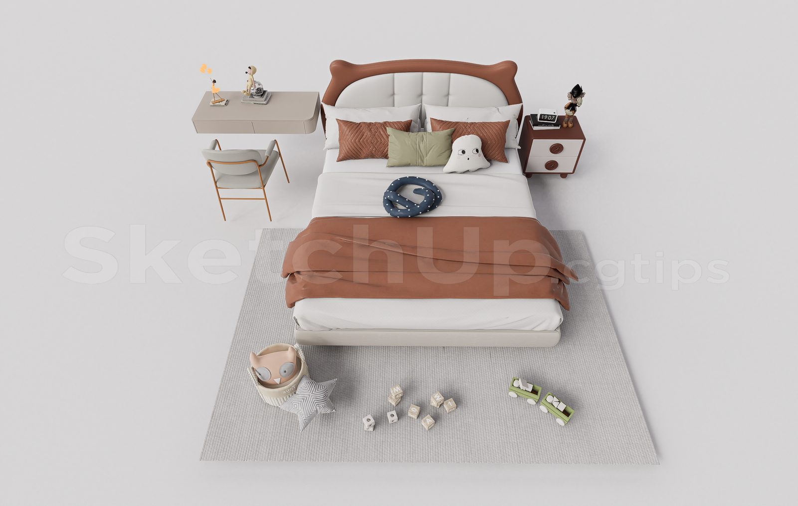 16870. Free Sketchup Bed Model Download (1)