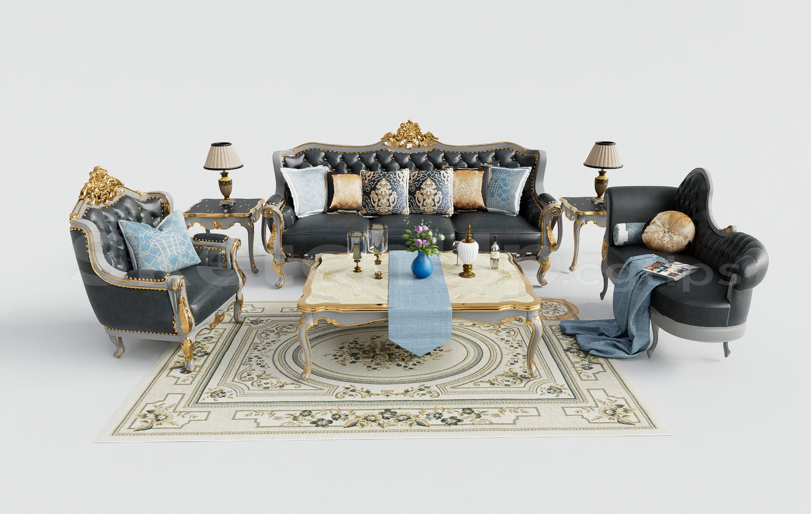 16977. Free Sketchup Neoclassical Sofa Model Download (2)
