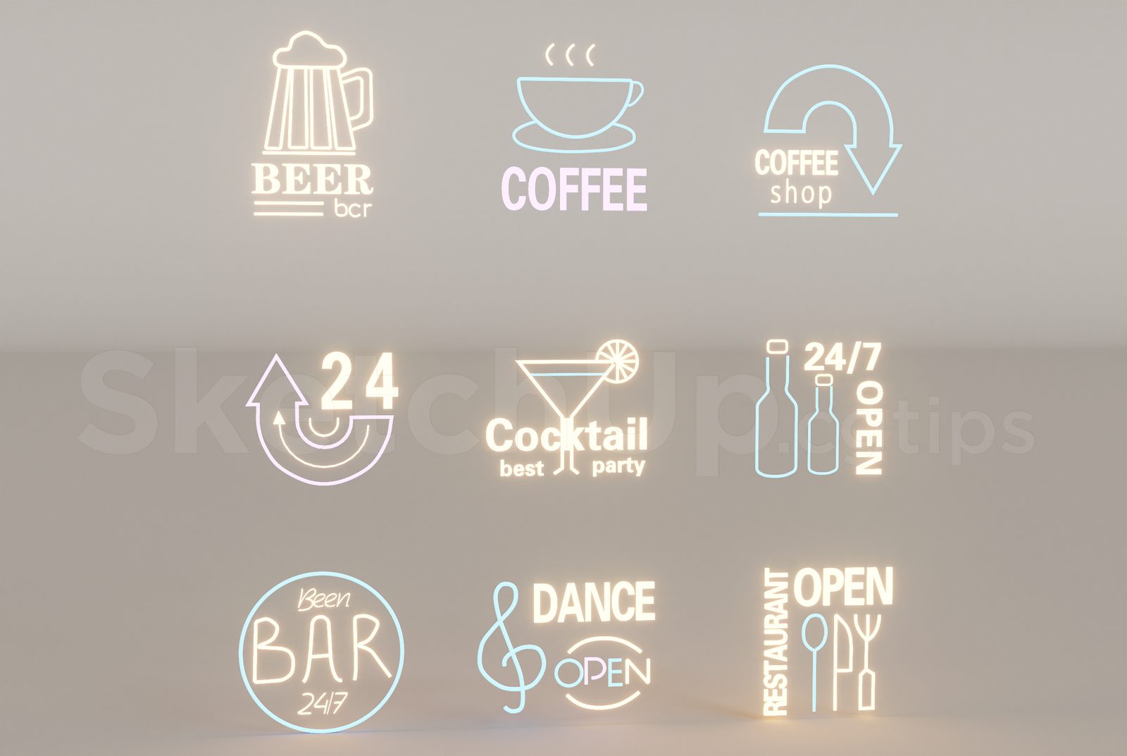 17311. Free Sketchup Neon Light Set Model Download (2)