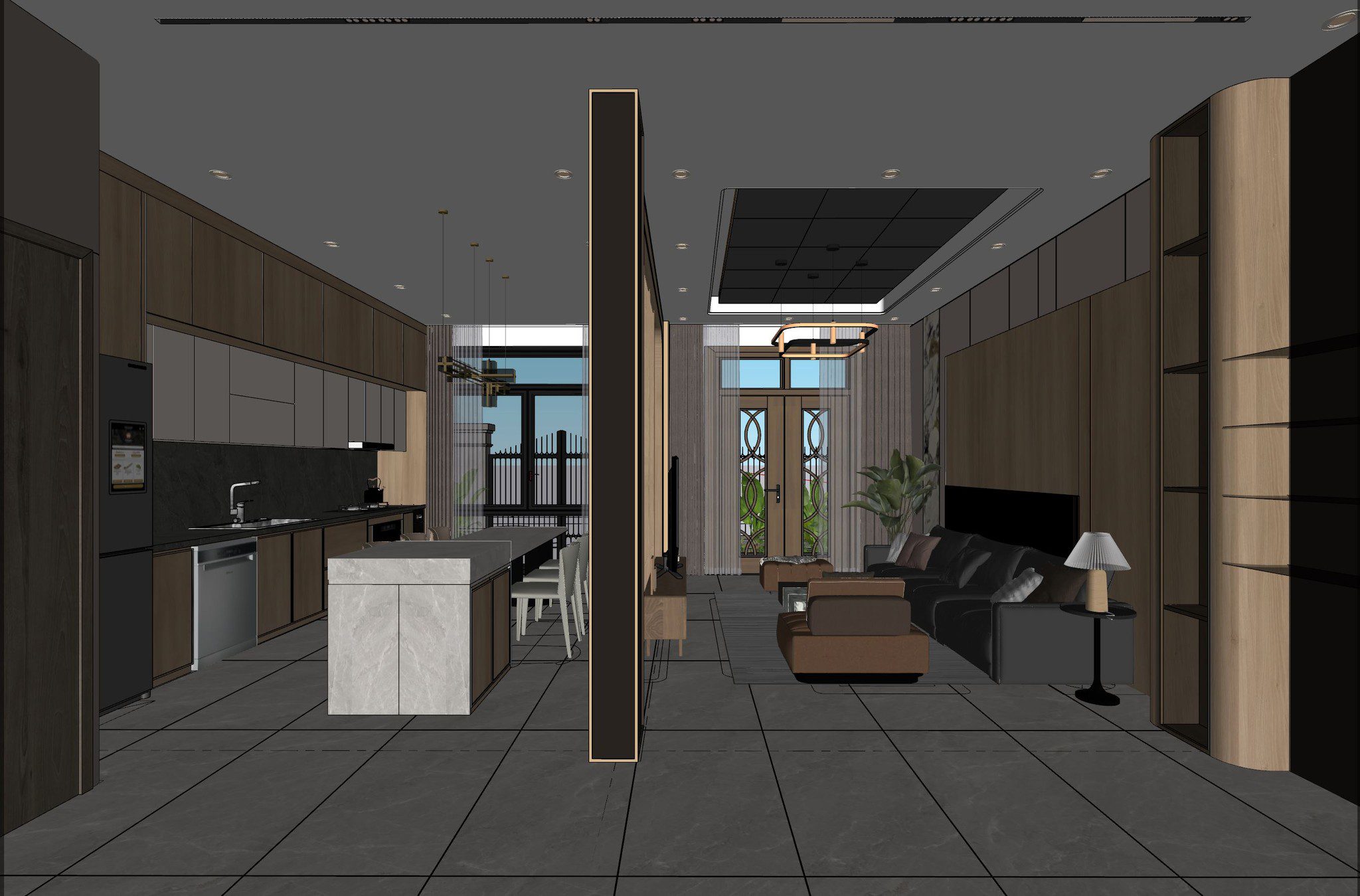 17587. Free Sketchup Living Room - Kitchen Interior Model Download By Phan Thuc (5)