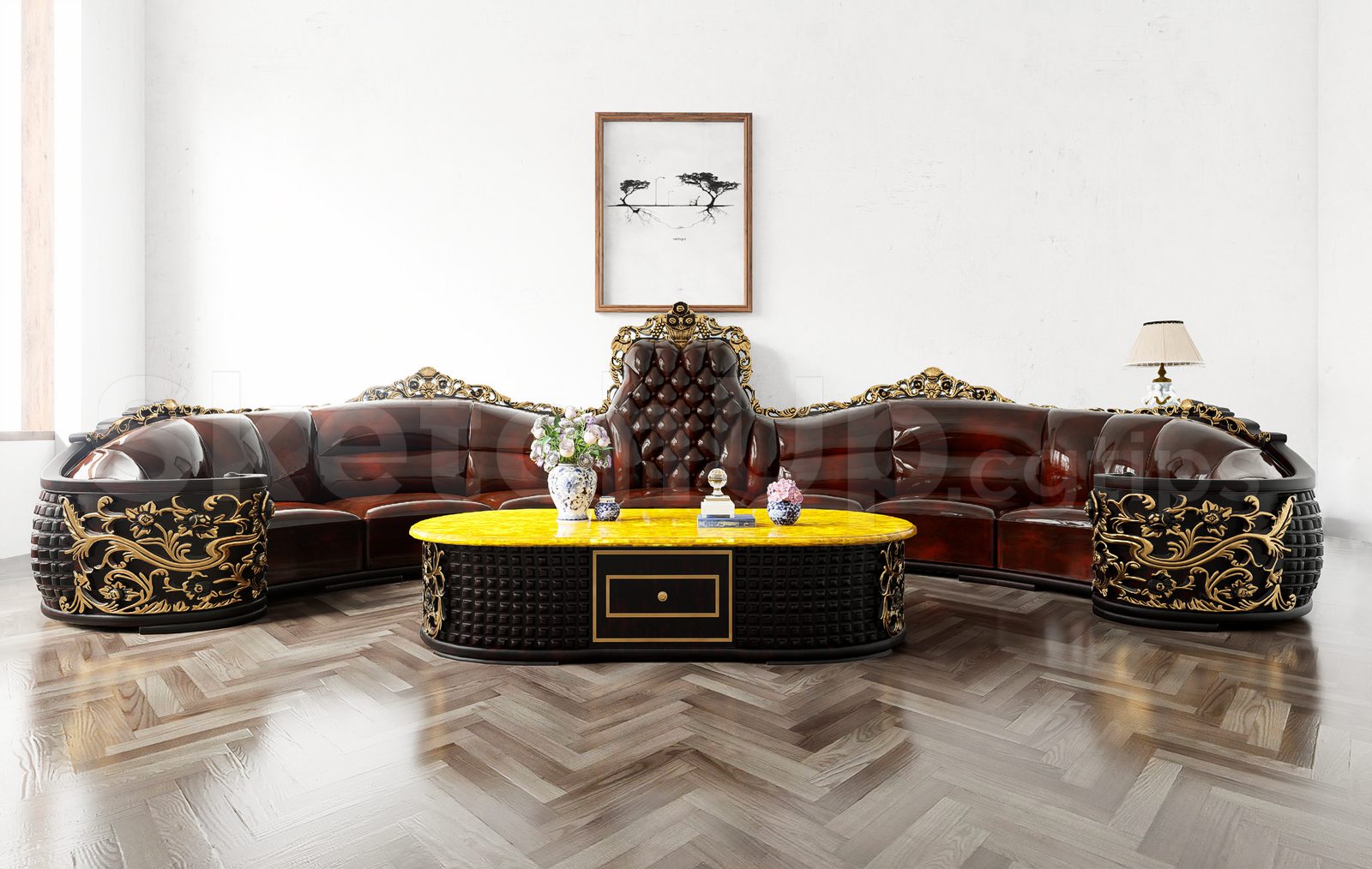 17598. Free Sketchup Neoclassical Sofa Model Download (1)