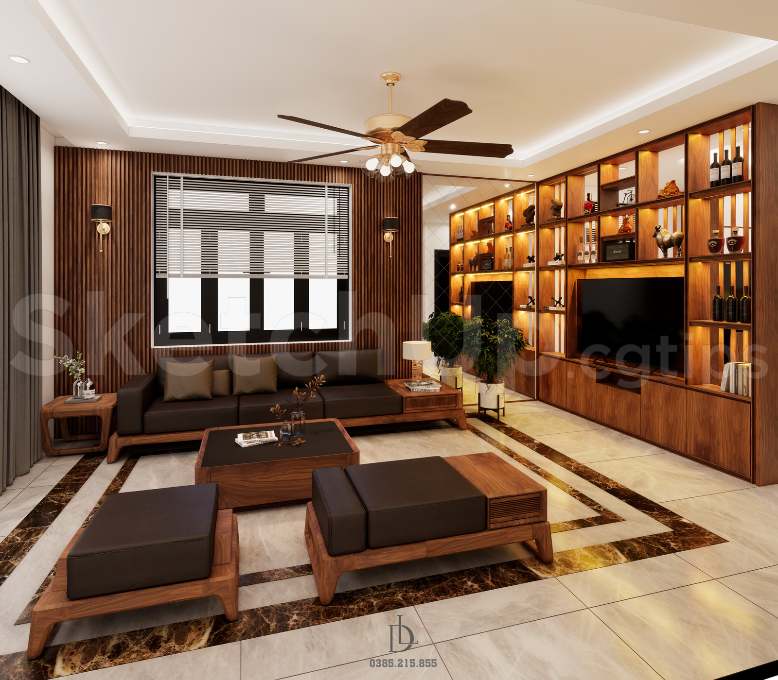 20623. Free Sketchup Living Room - Kitchen Interior Model Download By Duy Dong (2)