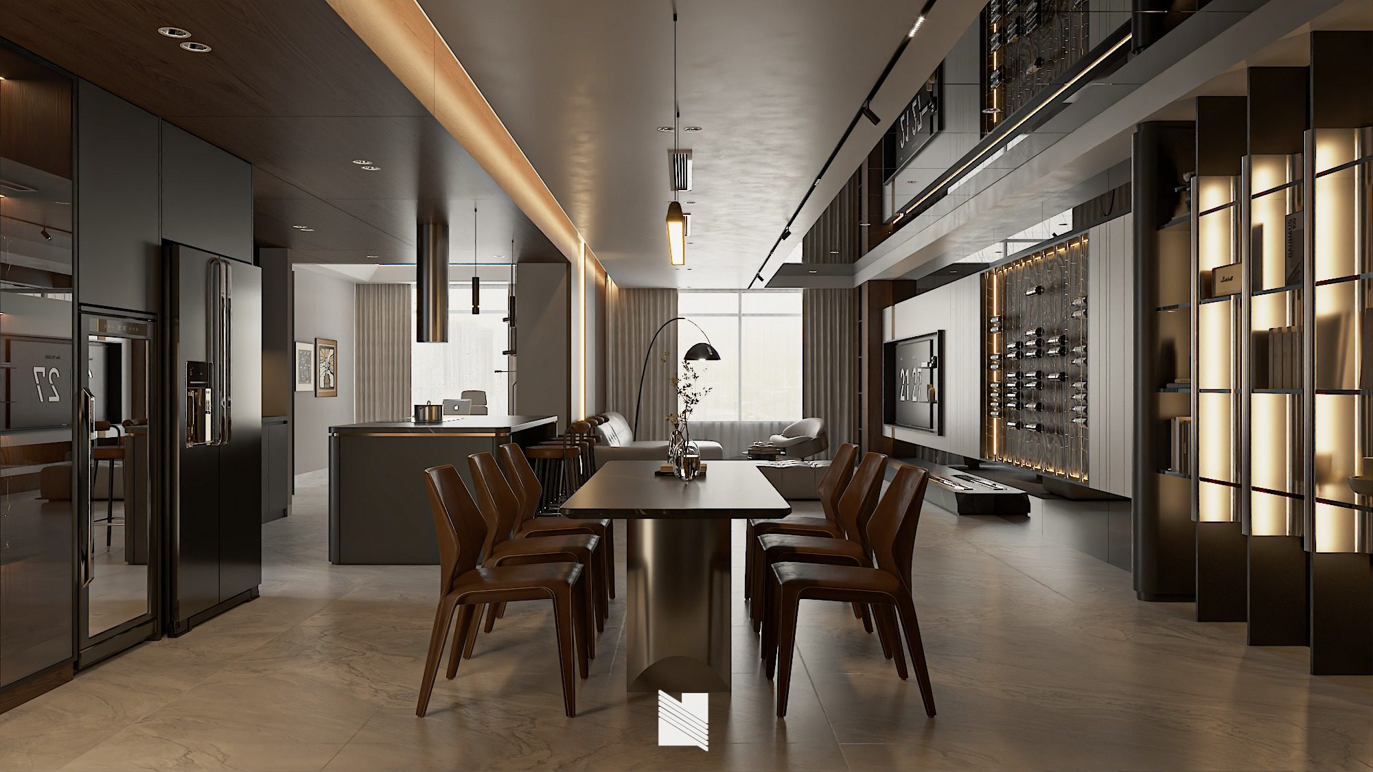 18453. Free Sketchup Living Room -kitchen Interior Model Download By Danh Nam (1)