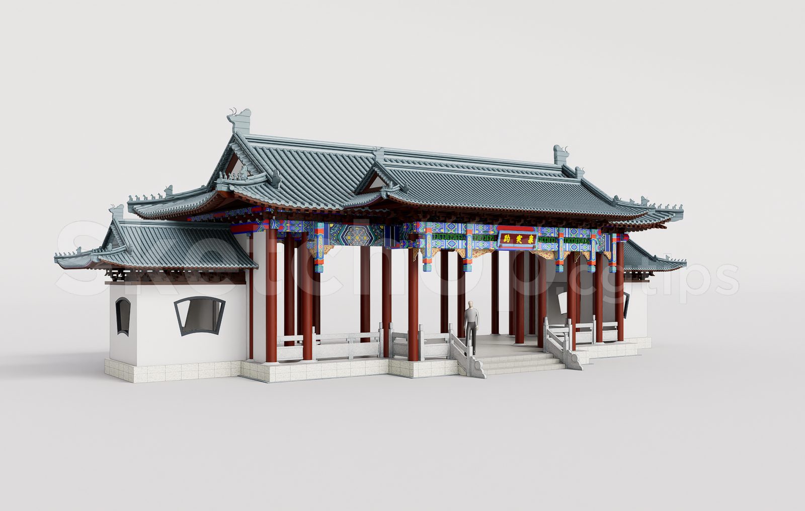 18958. Free Download Traditional Wooden Pavilion With Tiled Roof Sketchup Model
