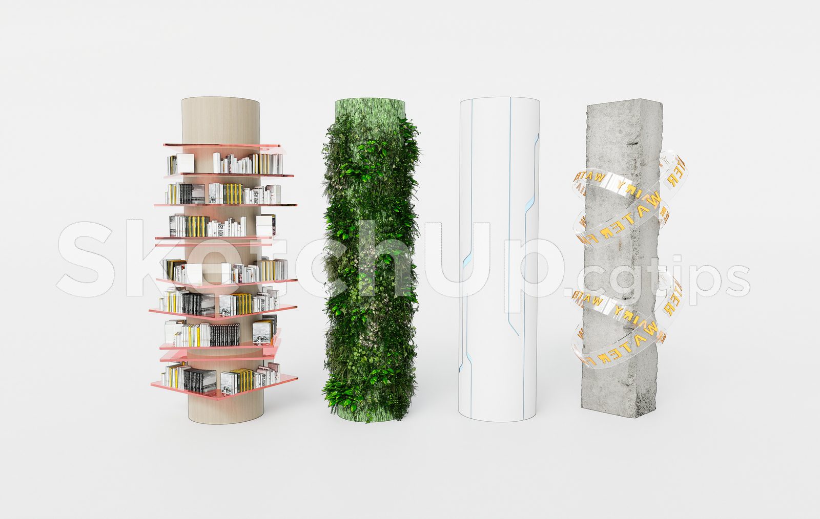 19371. Free SketchUp Architectural Column - Innovative Bookshelf & Vertical Garden Idea
