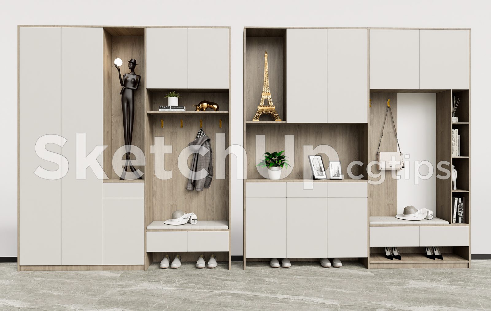 19483. Modern Shoe Cabinet Sketchup 3d Model - Free Download (1)