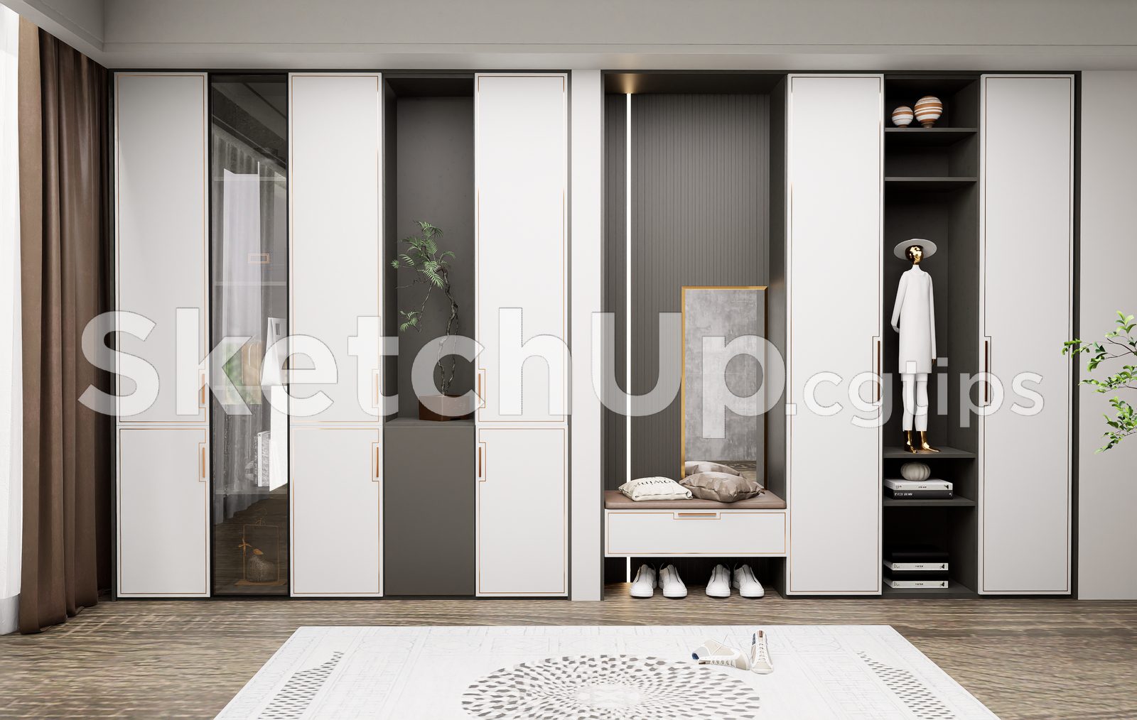 19495. Modern Shoe Cabinet Sketchup 3d Model - Free Download (1)