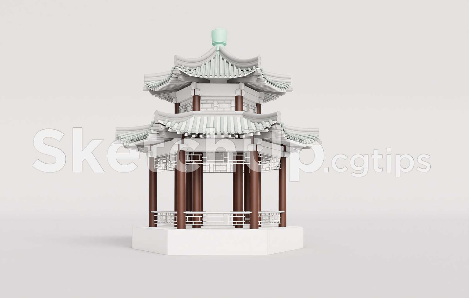 19502. Free Download Traditional Wooden Pavilion With Tiled Roof Sketchup Model