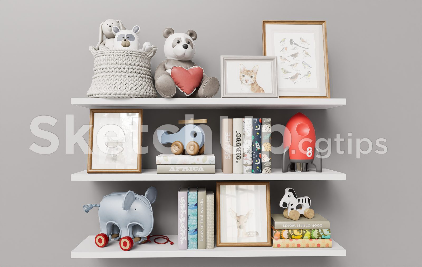 19504. Kids Room Wall Shelf Decor Sketchup Model Free Download (1)