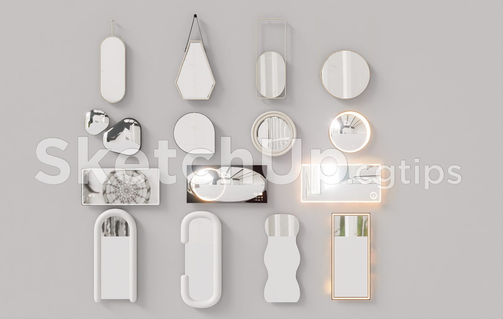 19505. Modern Wall Mirror Collection Sketchup 3d Model Free Download (2)