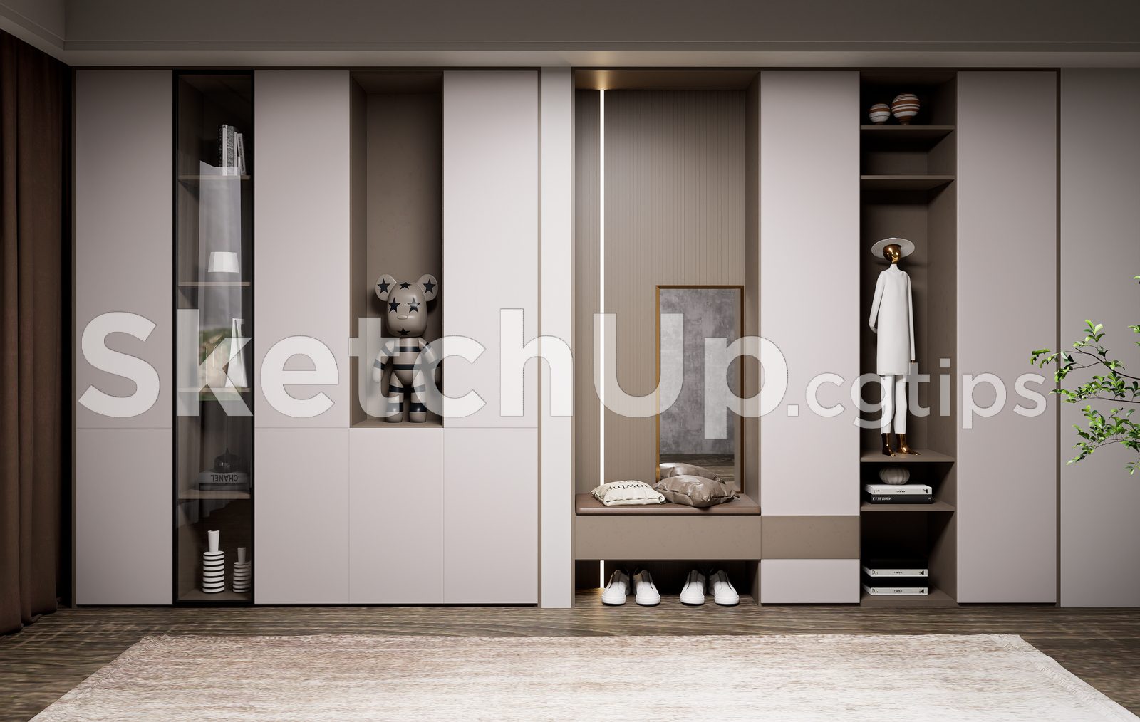 19515. Modern Shoe Cabinet Sketchup 3d Model - Free Download (1)