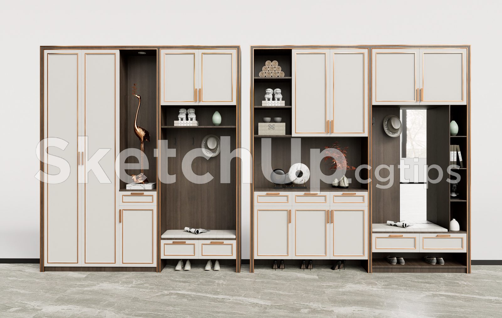 19529. Modern Shoe Cabinet Sketchup 3d Model - Free Download (1)