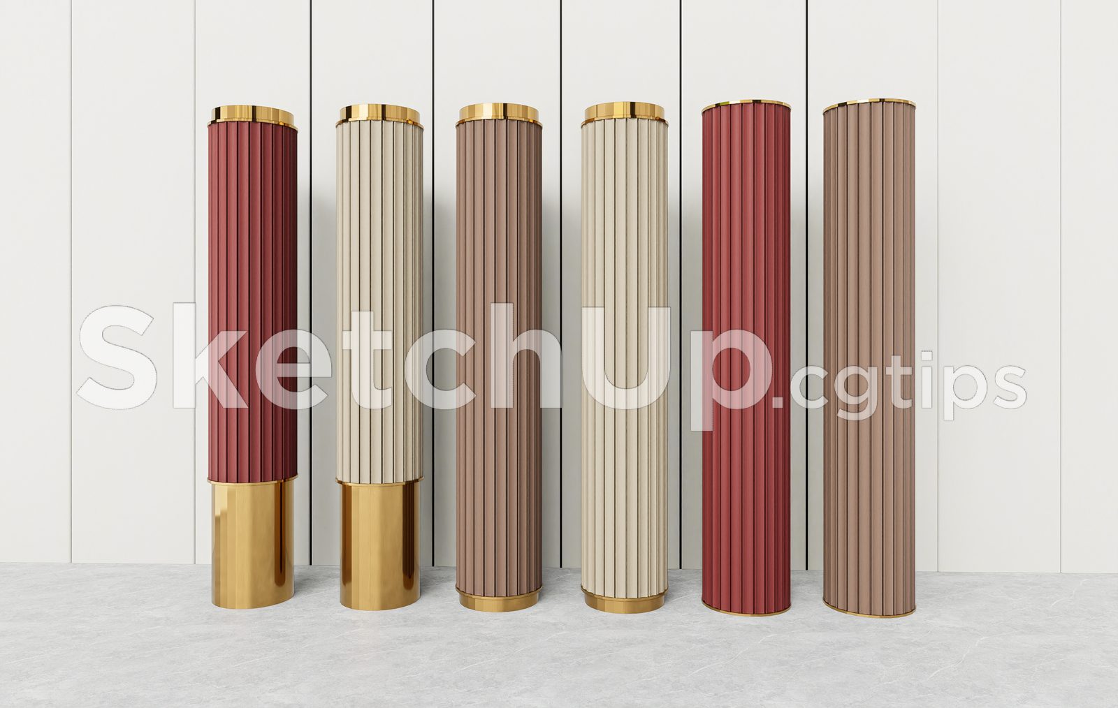 19540. Luxury Cylindrical Pedestal Columns With Metallic Finish - Sketchup 3d Model (1)