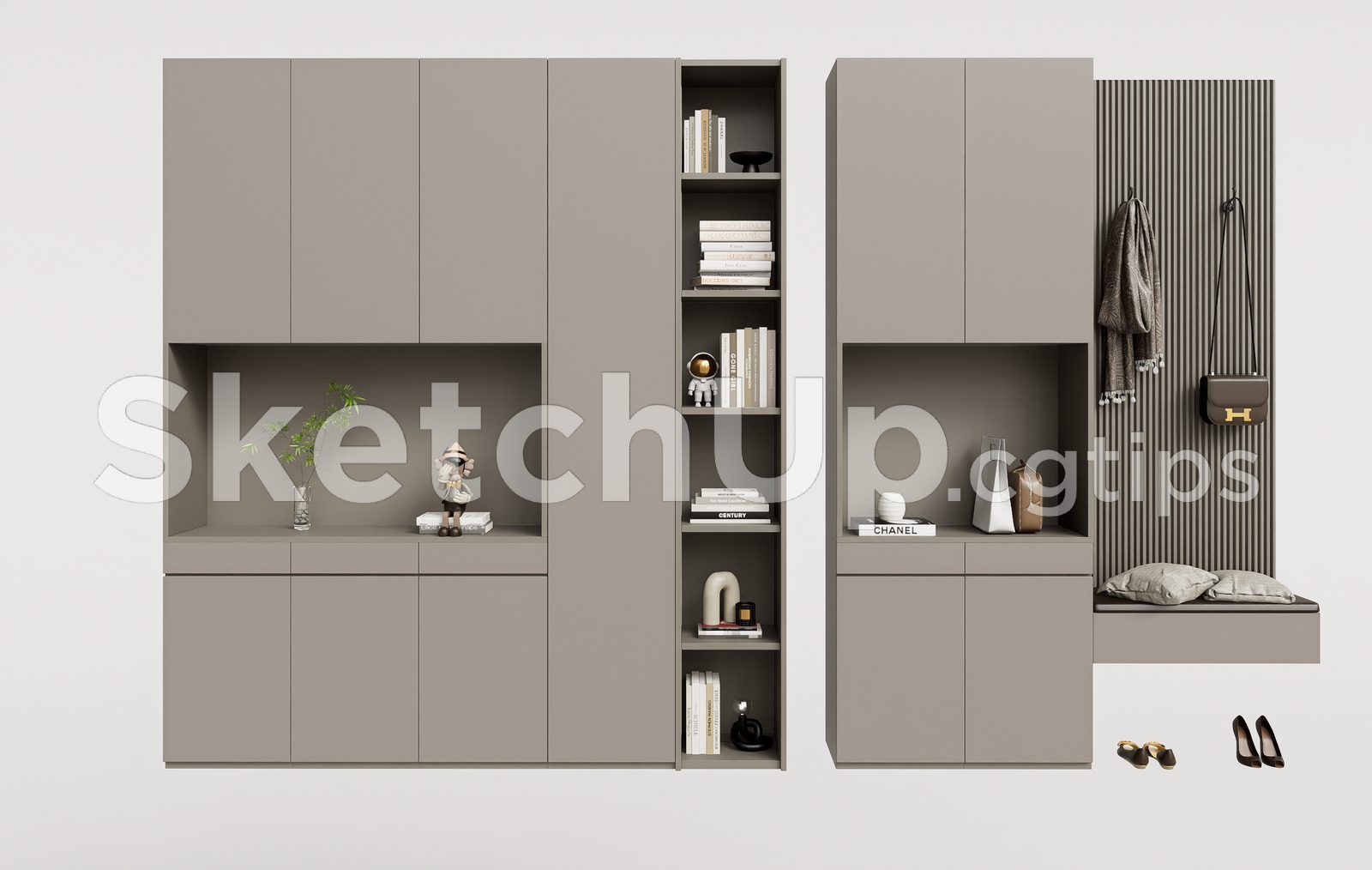 19542. Modern Shoe Cabinet Sketchup 3d Model - Free Download (1)