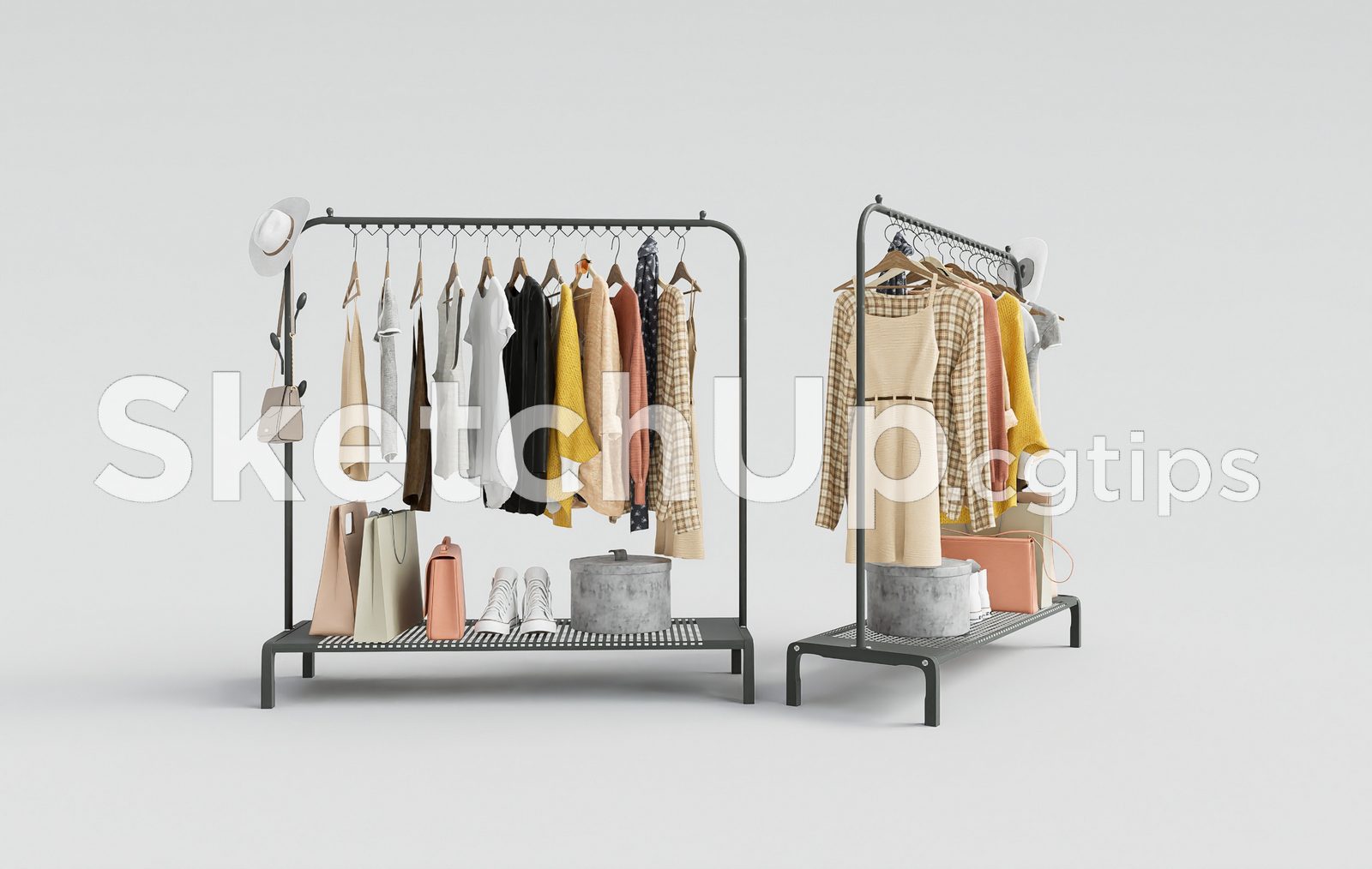 19543. Modern Boutique Garment Display Rack - Clothing Stand Sketchup Model (1)