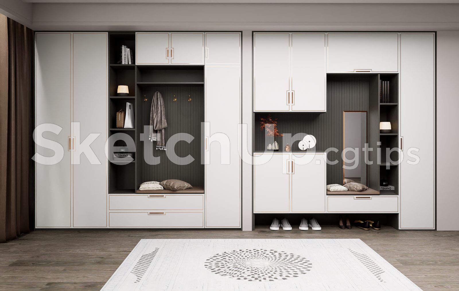 19552. Modern Shoe Cabinet Sketchup 3d Model - Free Download (1)