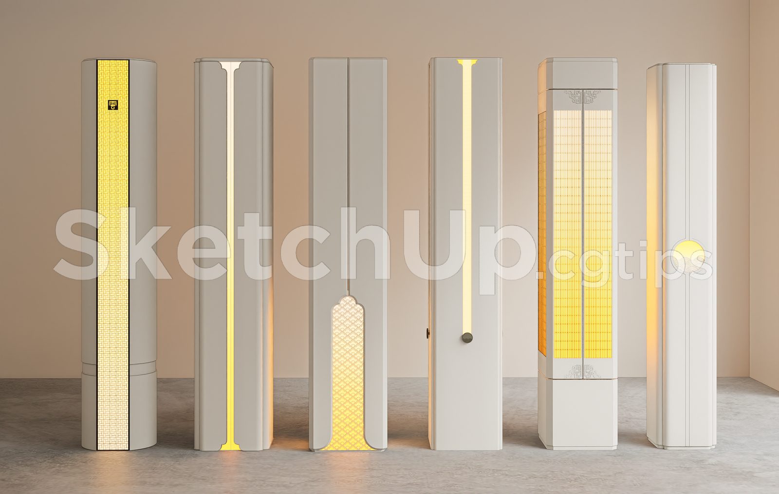 19557. Asian-inspired Decorative Light Columns - Sketchup 3d Lamp Collection (1)
