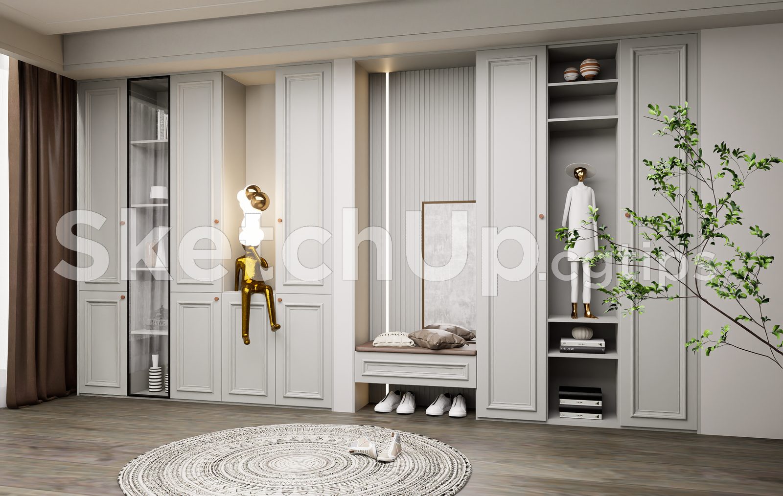19566. Modern Shoe Cabinet Sketchup 3d Model - Free Download (2)