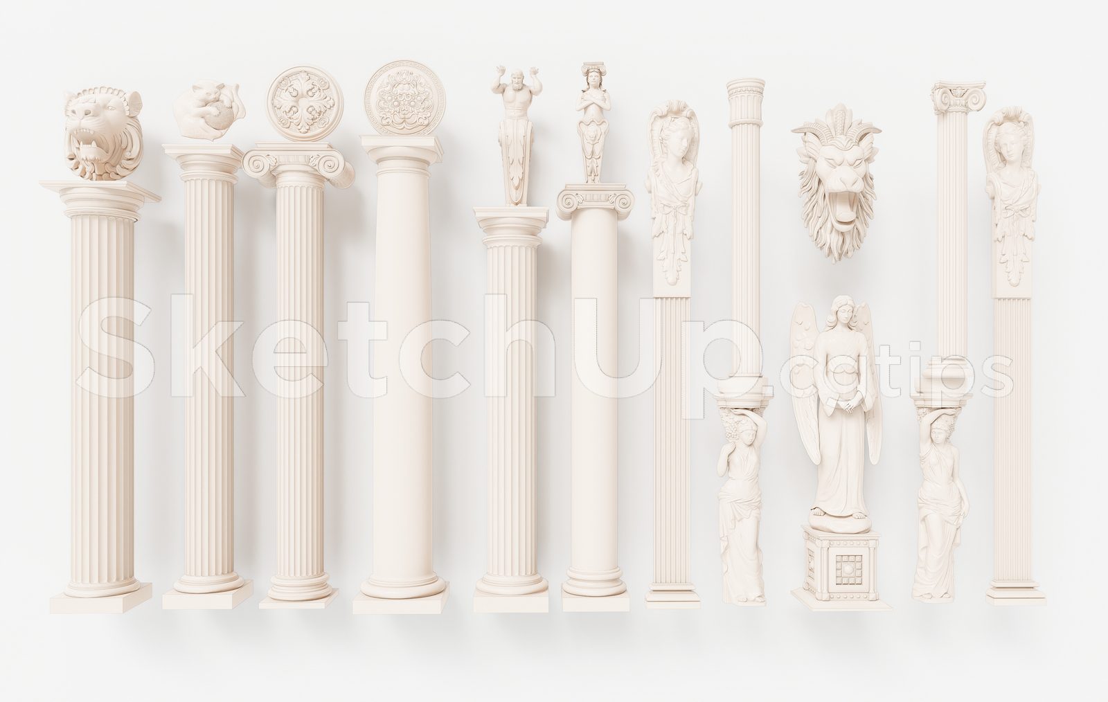 19585. Decorative Classic Columns And Sculptures Sketchup Model – Architectural 3d Assets (1)