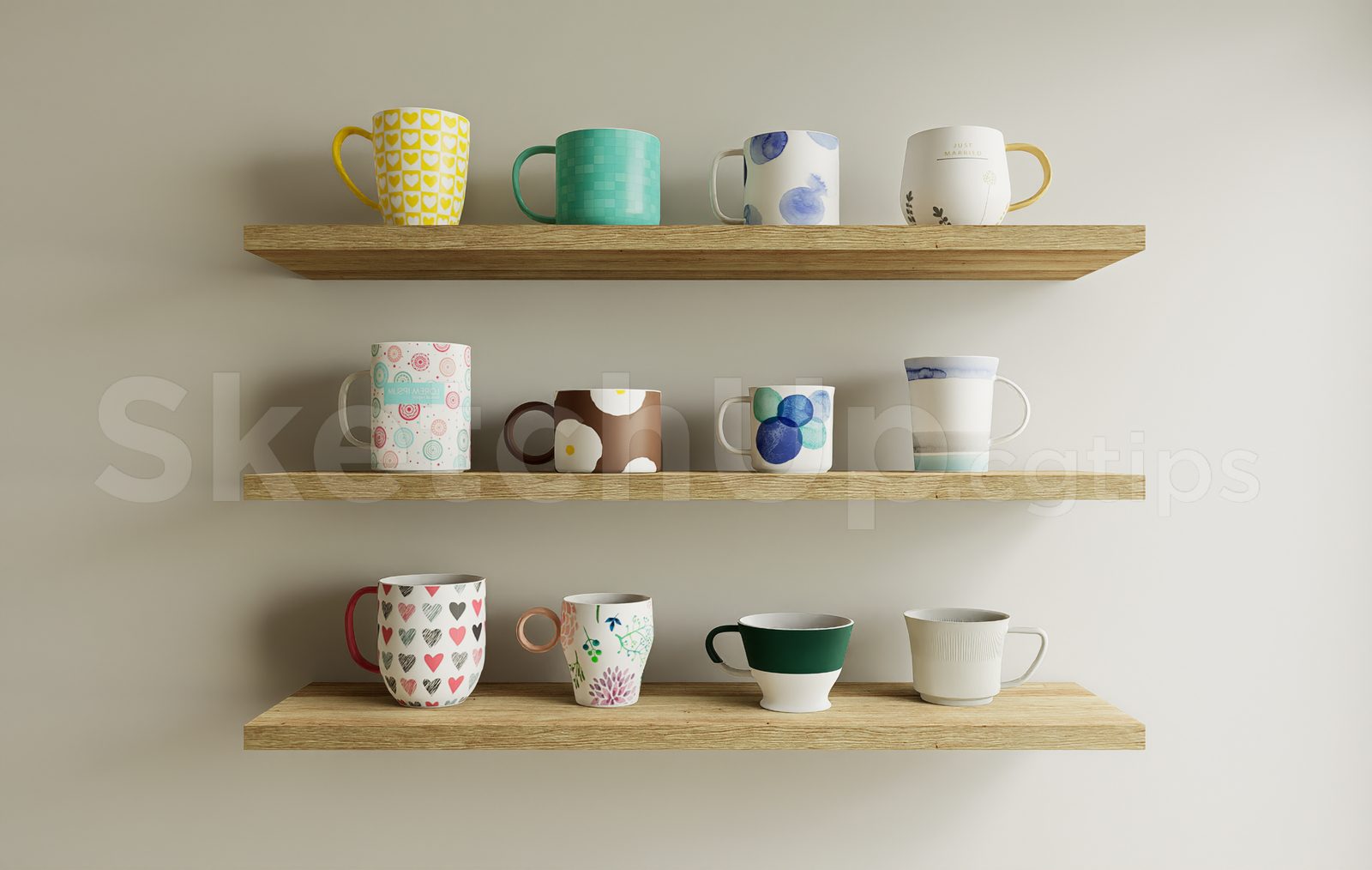 19671. Modern Cup Collection Display Sketchup Model Free Download (2)