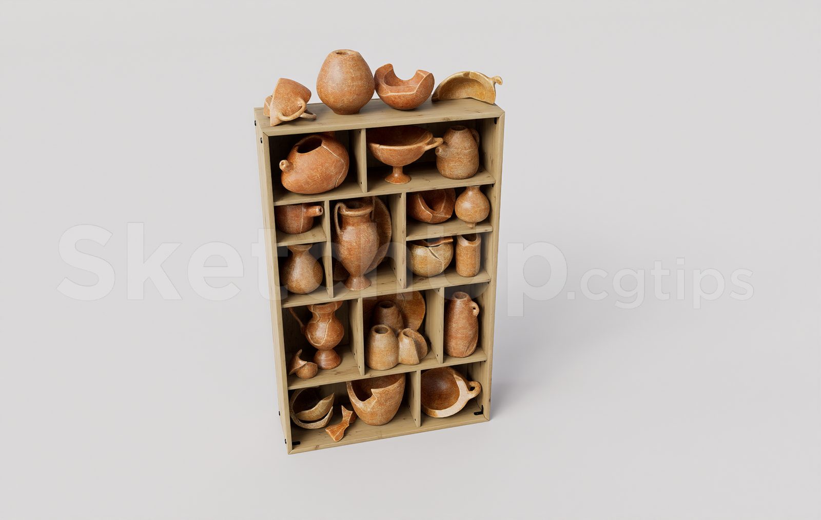19685. Antique Clay Pottery Collection & Display Shelf Sketchup Model Free Download (1)