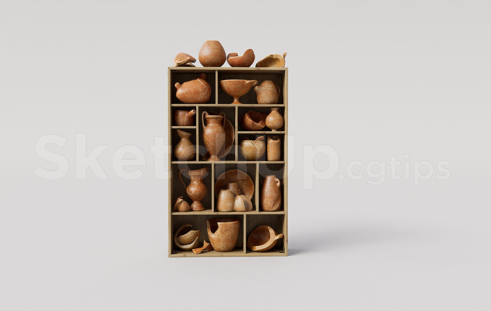 19685. Antique Clay Pottery Collection & Display Shelf Sketchup Model Free Download (2)