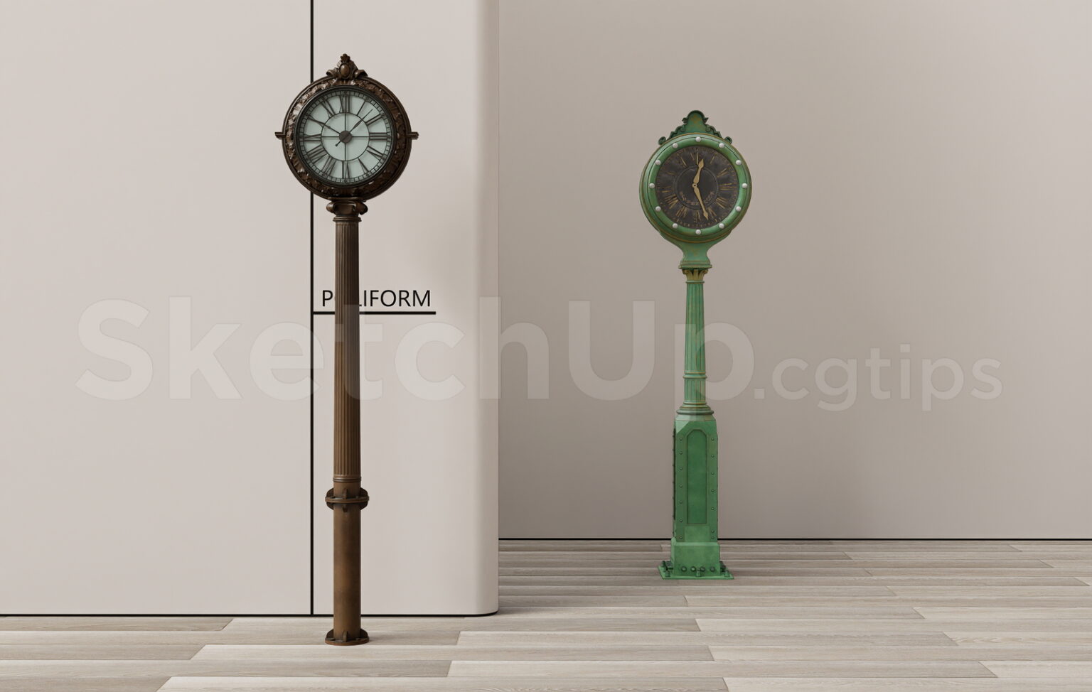 19774. Victorian Style Double Sided Street Clock 3D Model Free Download
