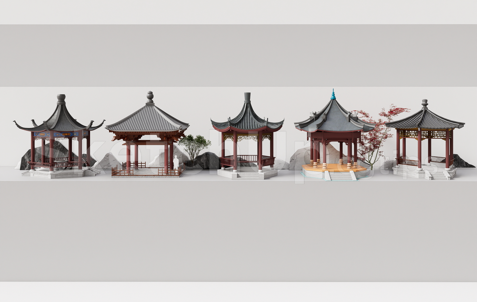 19787. Chinese Style Garden Pavilions Pack - Sketchup Model Free Download (1)