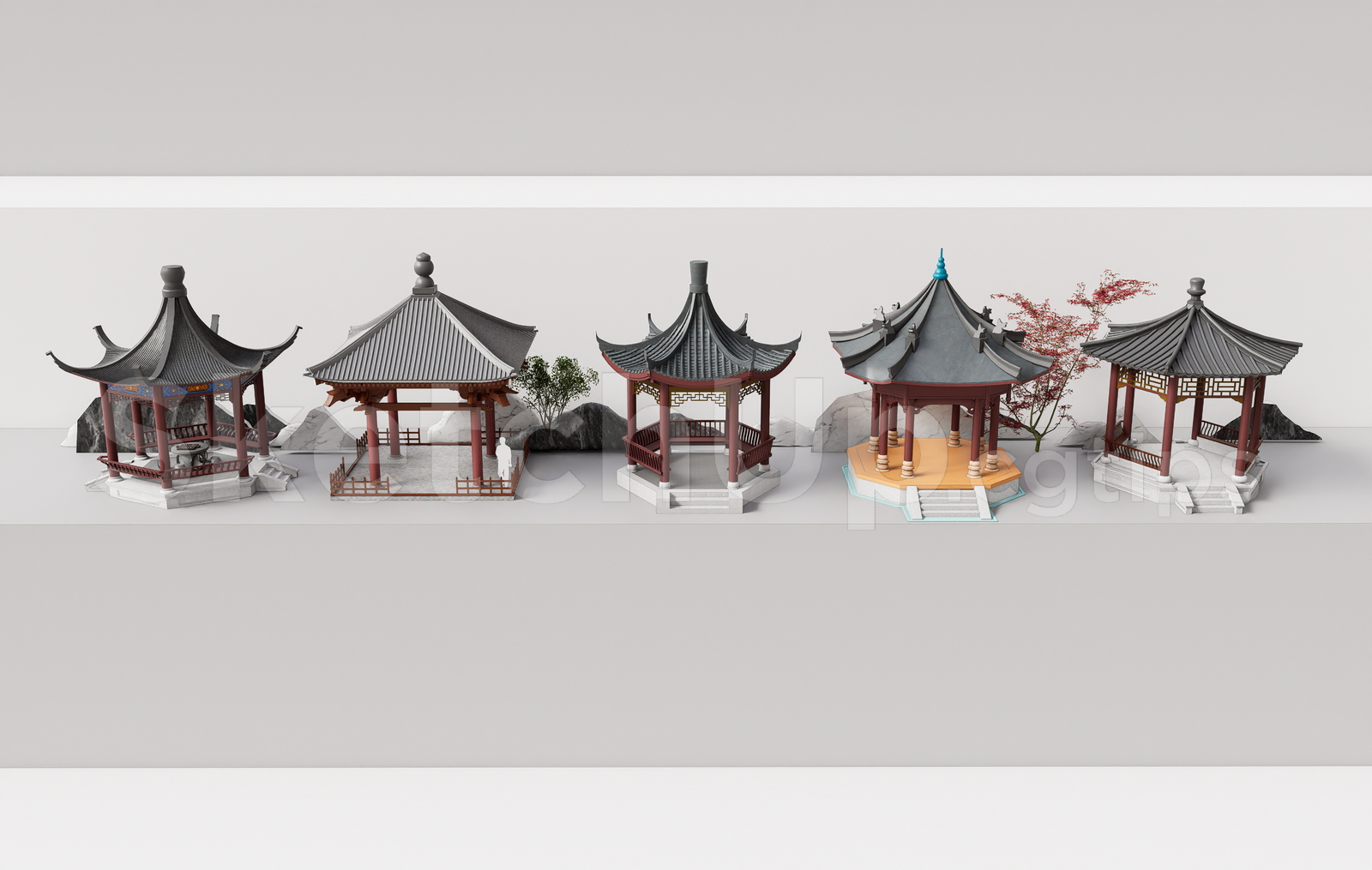 19787. Chinese Style Garden Pavilions Pack - Sketchup Model Free Download (2)