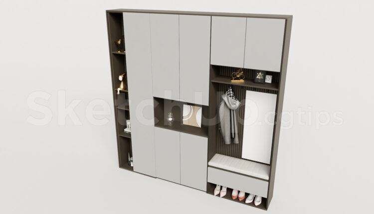 19841. Entryway Wardrobe And Shoe Cabinet Set Sketchup Model Free Download (2)