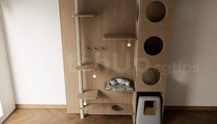 19852. Modern Cat Wall Climber And Cat House Sketchup Model Free Download (2)