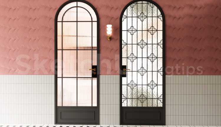 19874. Elegant Arch Top Glass Entry Door Sketchup Model Free Download (1)