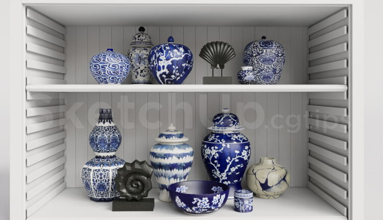 19875. Blue And White Porcelain Vases Collection Sketchup 3d Model Free Download (1)