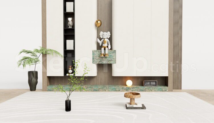 19882. Luxury Wall Tv Unit With Kaws Toy Decor 3d Model Free Download (1)