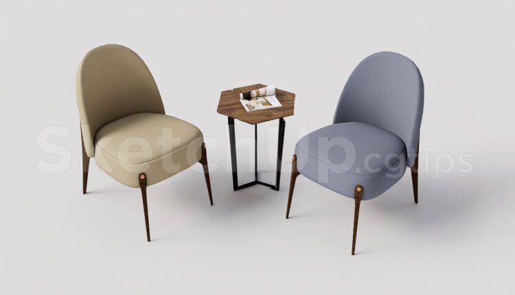 19895. Modern Lounge Chairs And Hexagonal Coffee Table Set – Sketchup 3d Model Download (1)
