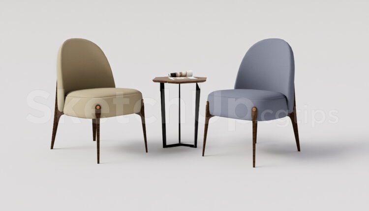 19895. Modern Lounge Chairs And Hexagonal Coffee Table Set – Sketchup 3d Model Download (2)