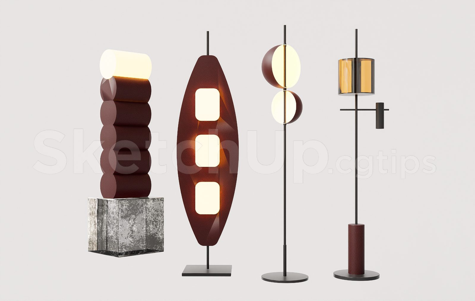 19902. Modern Artistic Floor Lamp Collection Sketchup Model Free Download (1)