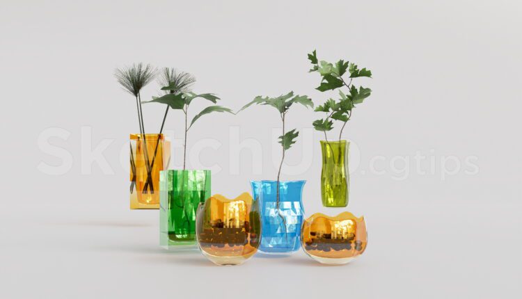 19912. Modern Colored Glass Vase Set Sketchup Model Free Download (2)