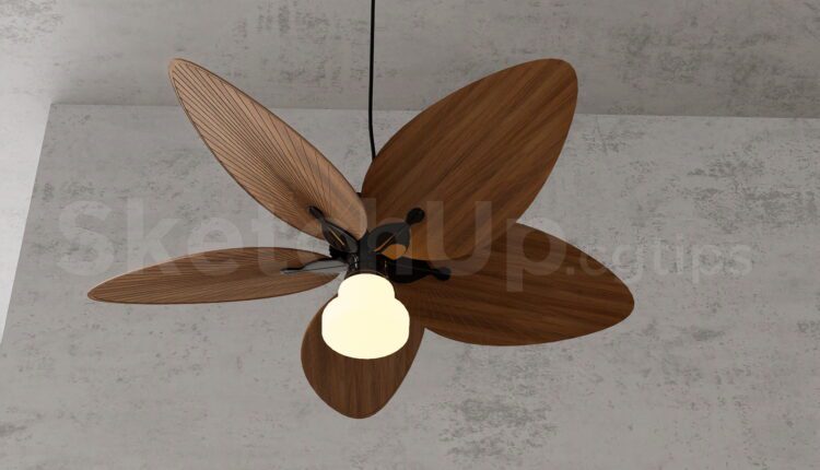 19915. Modern Wooden Ceiling Fan With Light Sketchup Model Free Download (2)